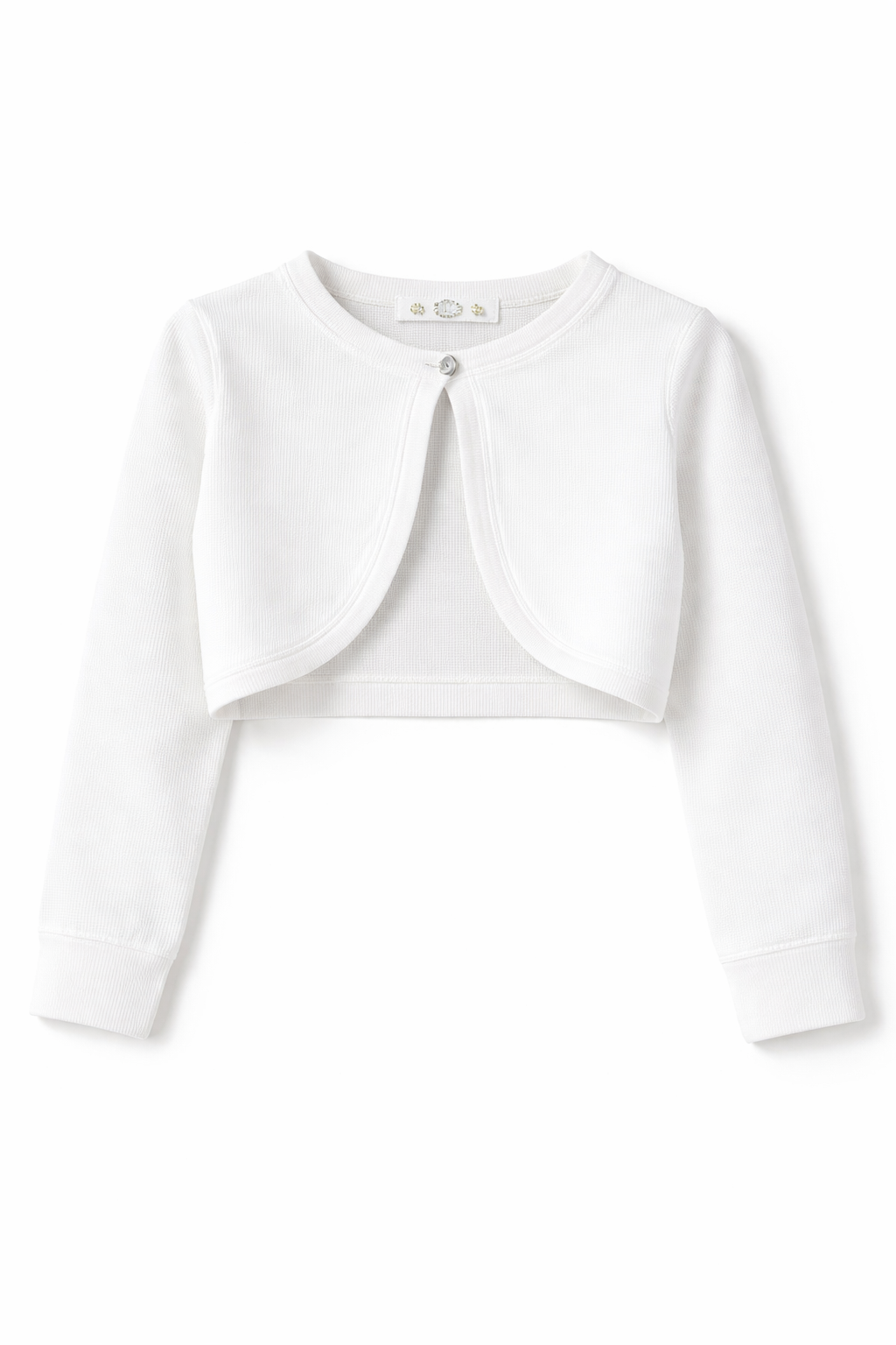 Bolero Bianco Neonata 12-36 Mesi -12 anni con Bottone Perla – Coprispalle Elegante per Battesimo e Cerimonia 5036 Bianco