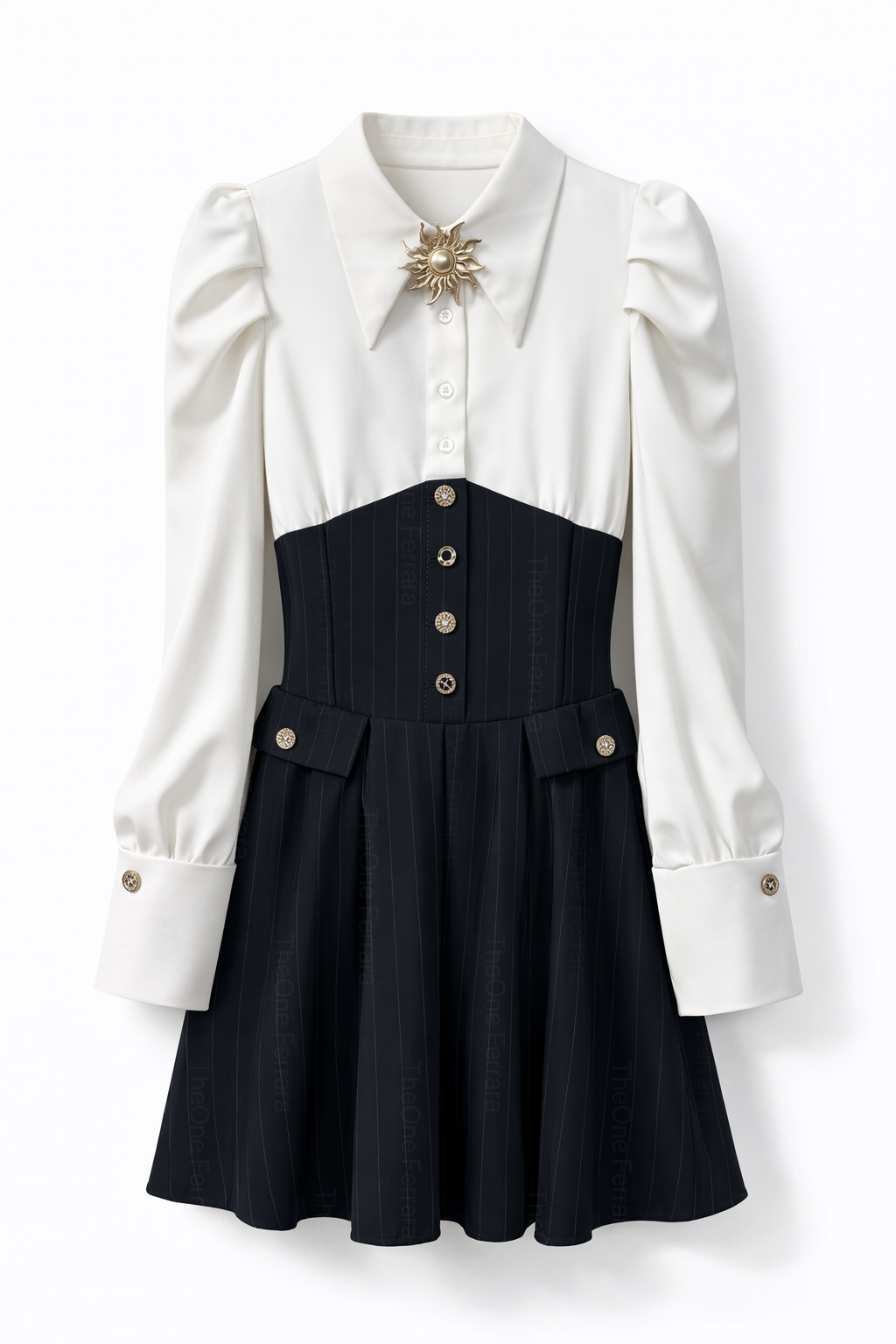 Abito Donna Elegante con Effetto Corsetto e Gonna Plissettata Camicia Strutturata Chic 89859 Nero taglia unica 45-55kg
