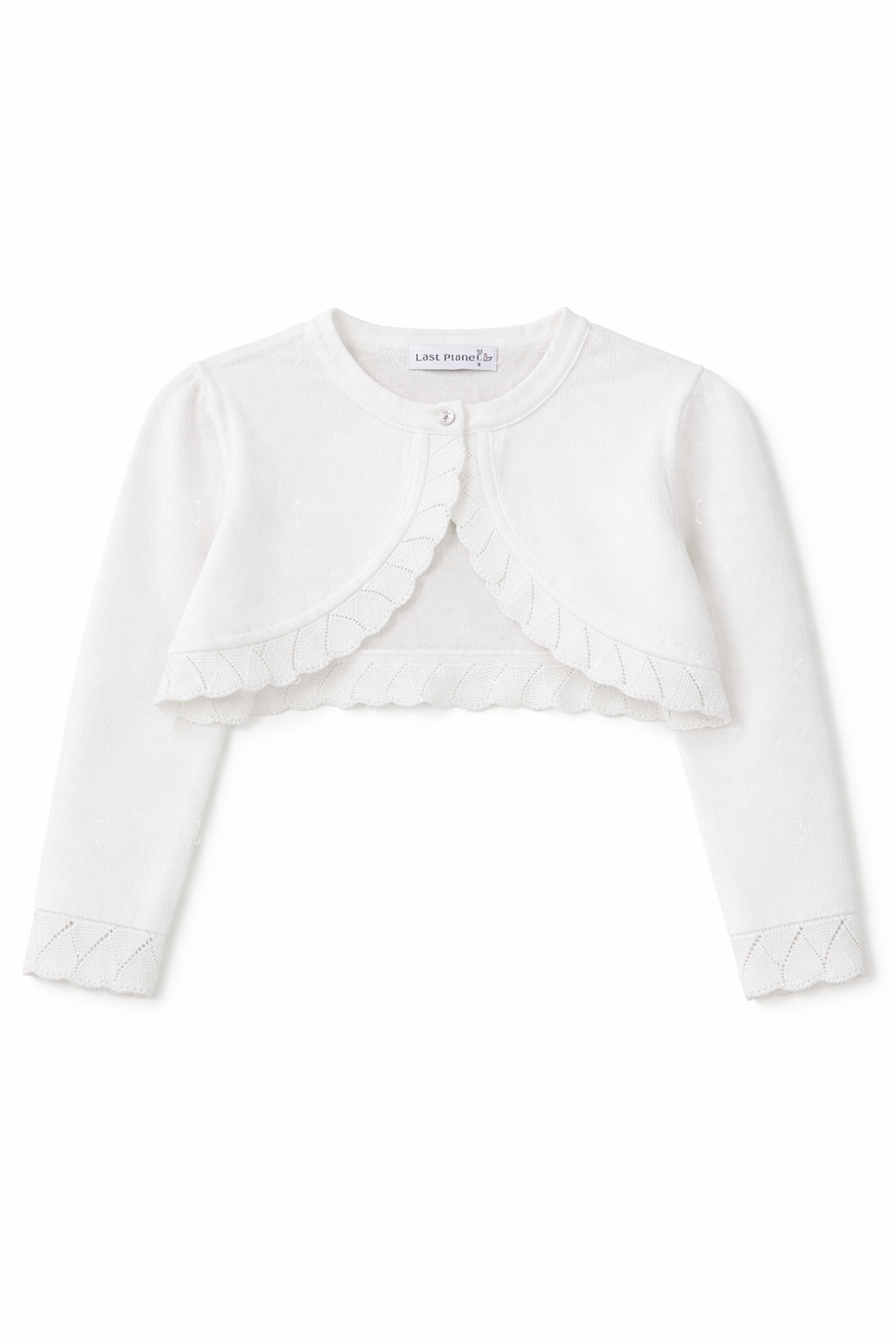 Cardigan Bianco Bambina 4-12 Anni con Ruches – Bolero Elegante in Cotone per Cerimonia e Comunione-472 Bianco