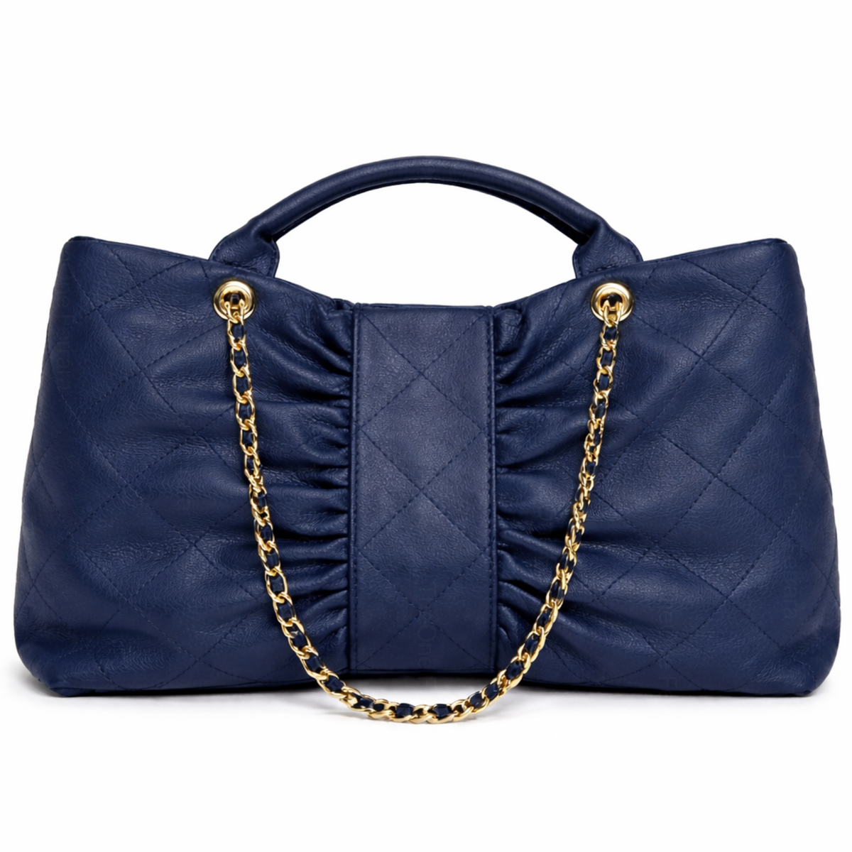 Borsa Donna Trapuntata Grande con Catena Oro – Shopper Elegante 41cm | Tote Spaziosa da Lavoro e Tempo Libero Blue notte 41 x 26 x 11 cm