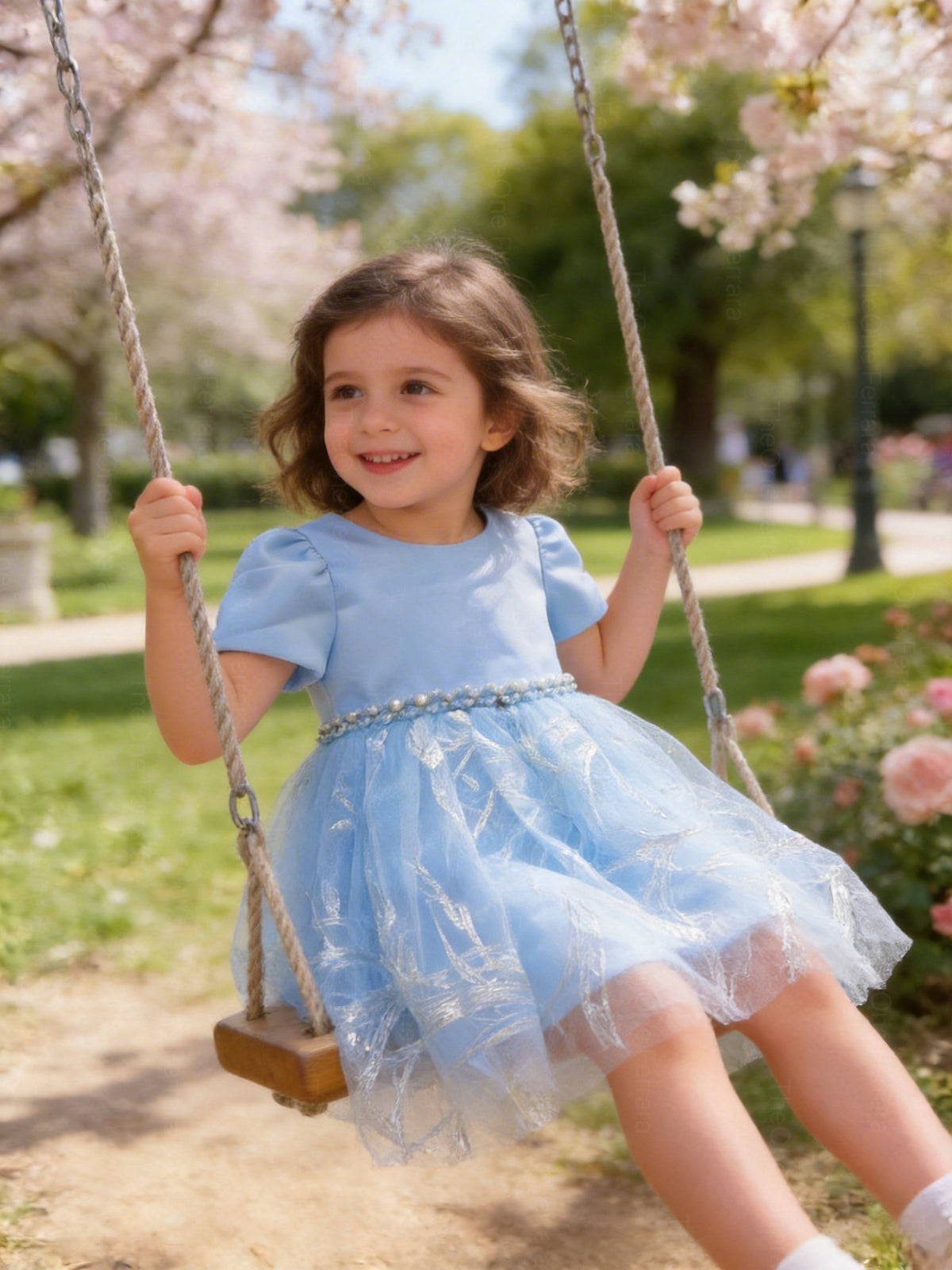 Vestito azzurro principessa bambina 3M–36M Cerimonia, Festa, Compleanno, Damigella。tiktok