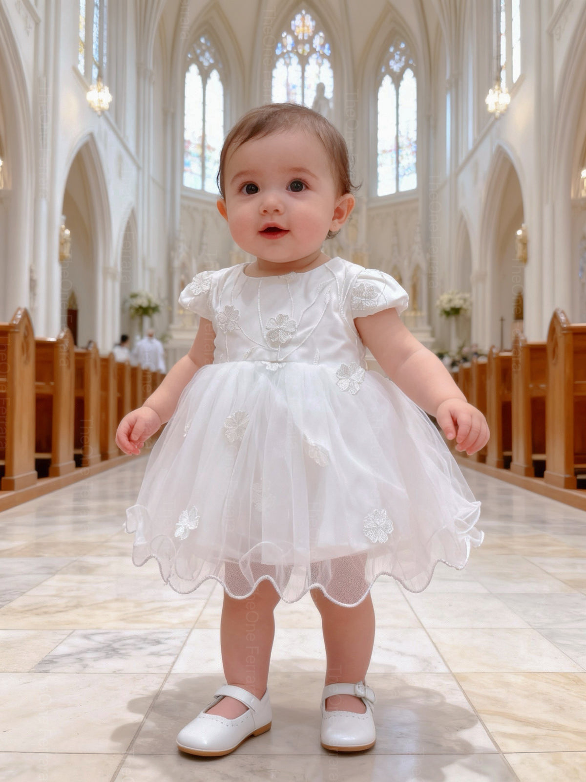 Abito Elegante da Cerimonia per Bimba, Tulle e Pizzo Ricamato, 3-36 Mesi, 2 Colori 7706