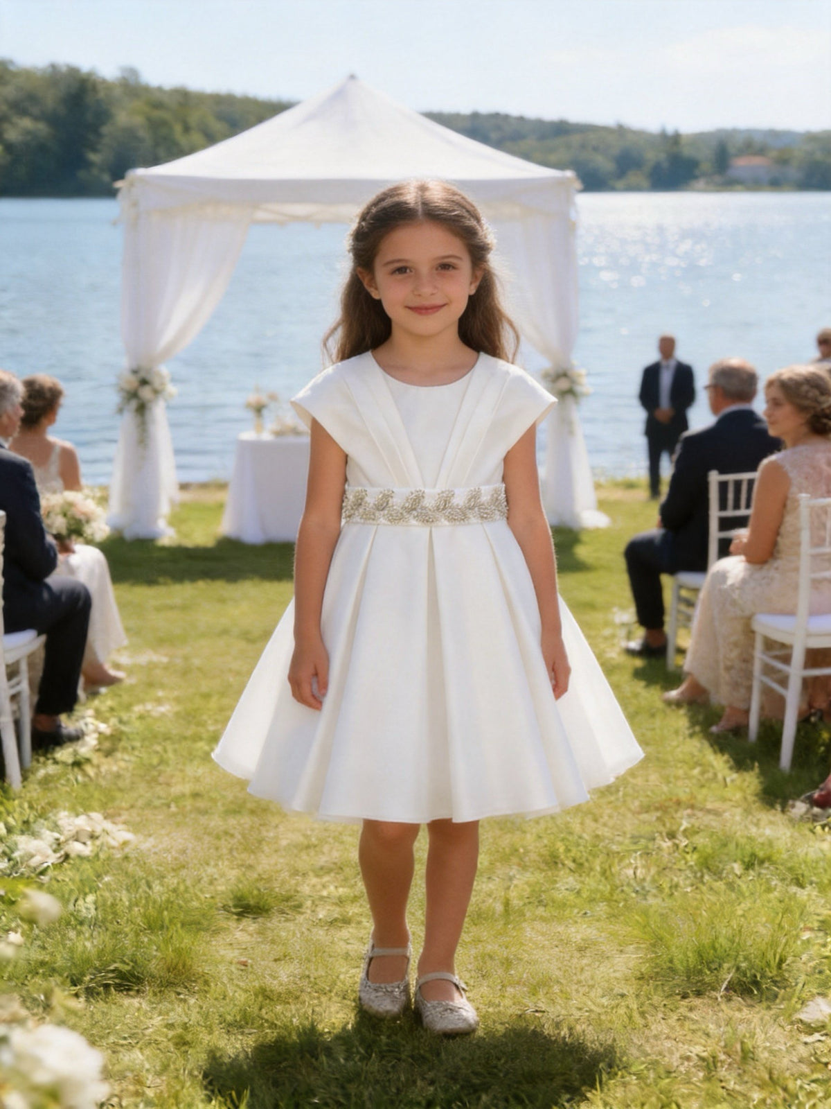 Abito Elegante Bambina Bianco Cerimonia e Matrimonio