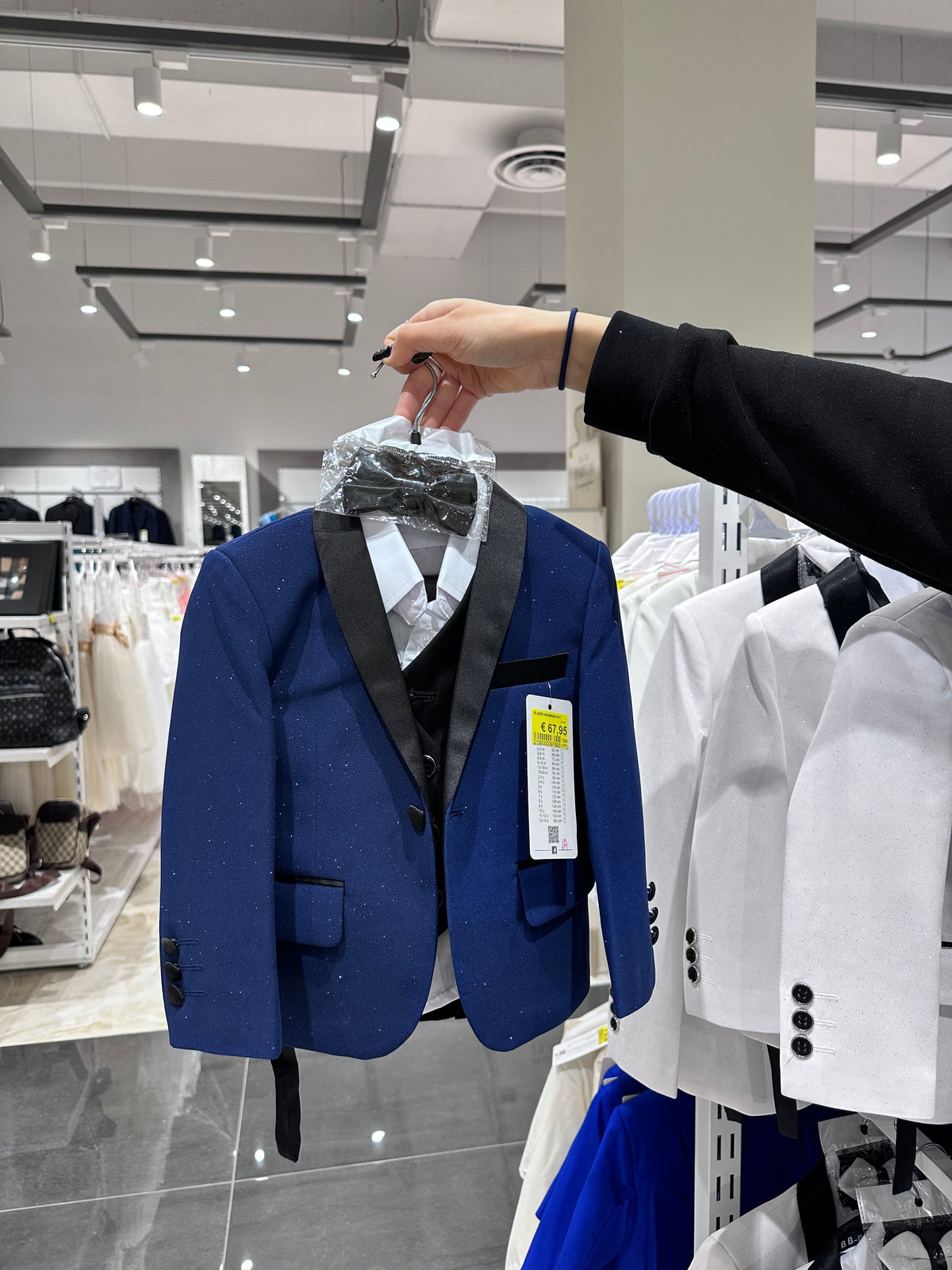 Completo Elegante Bambino Blu Notte Brillante 5 Pezzi Abito Cerimonia Matrimonio 1-14Anni