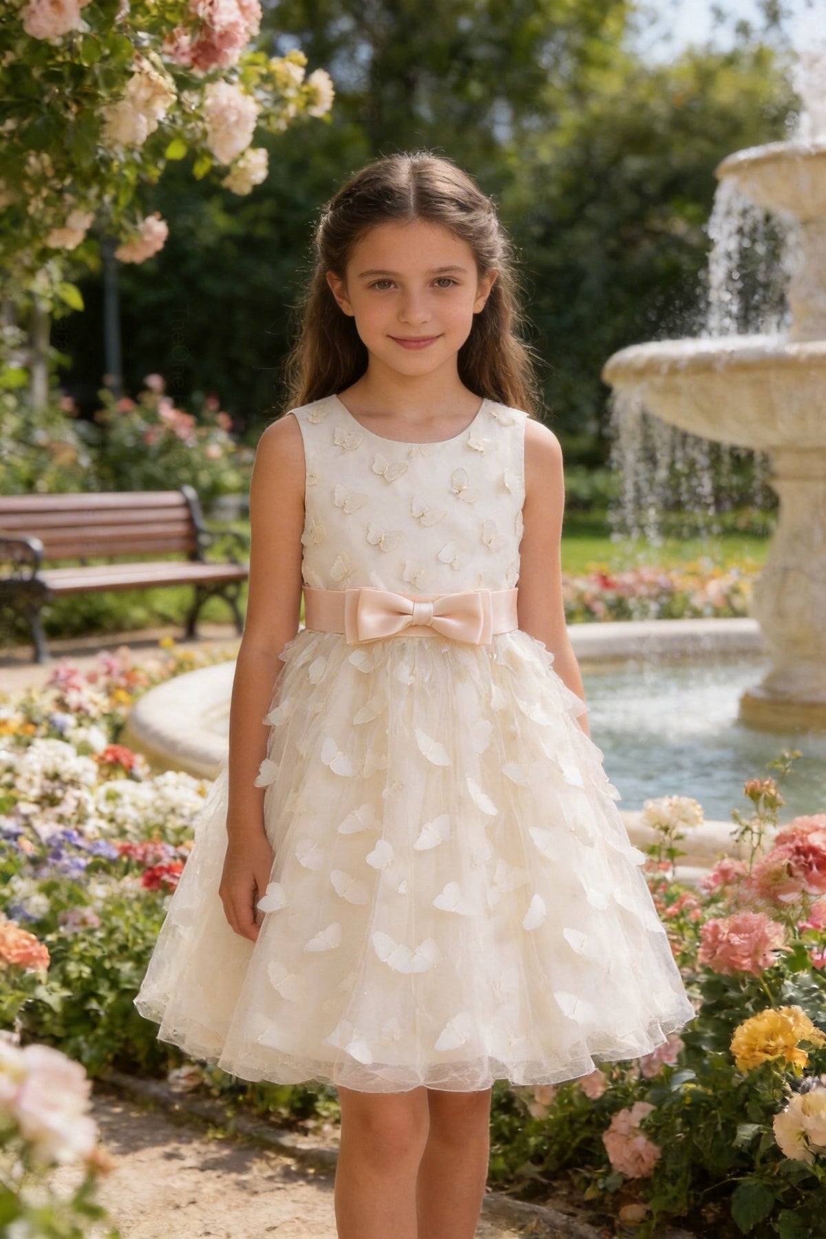 Abito da Cerimonia Bambina 2-12 Anni con Farfalle 3D – Vestito Elegante in Tulle per Matrimonio, Battesimo e Damigella 654