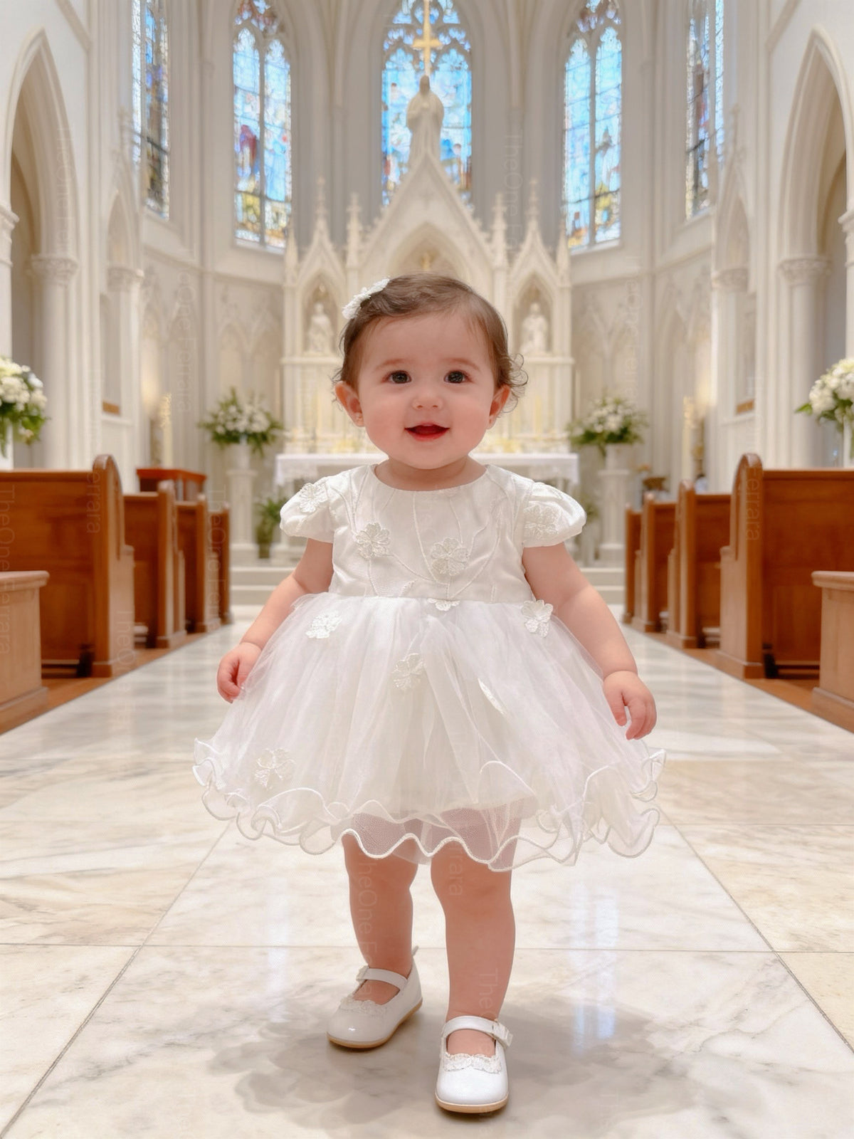 Abito Elegante da Cerimonia per Bimba, Tulle e Pizzo Ricamato, 3-36 Mesi, 2 Colori 7706