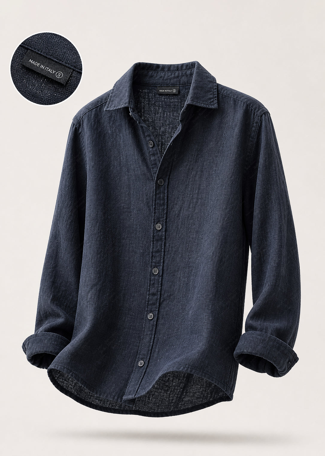 Camicia Uomo 100% Lino Naturale Made in Italy | Traspirante ed Elegante per l’Estate S-3XL Blue notte
