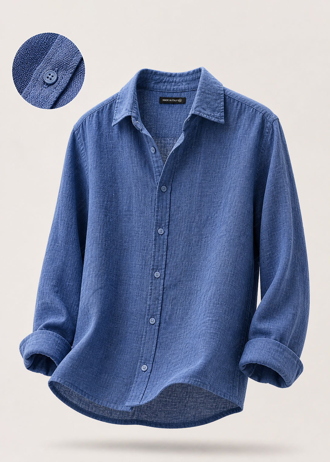 Camicia Uomo 100% Lino Naturale Made in Italy | Traspirante ed Elegante per l’Estate S-3XL Blue