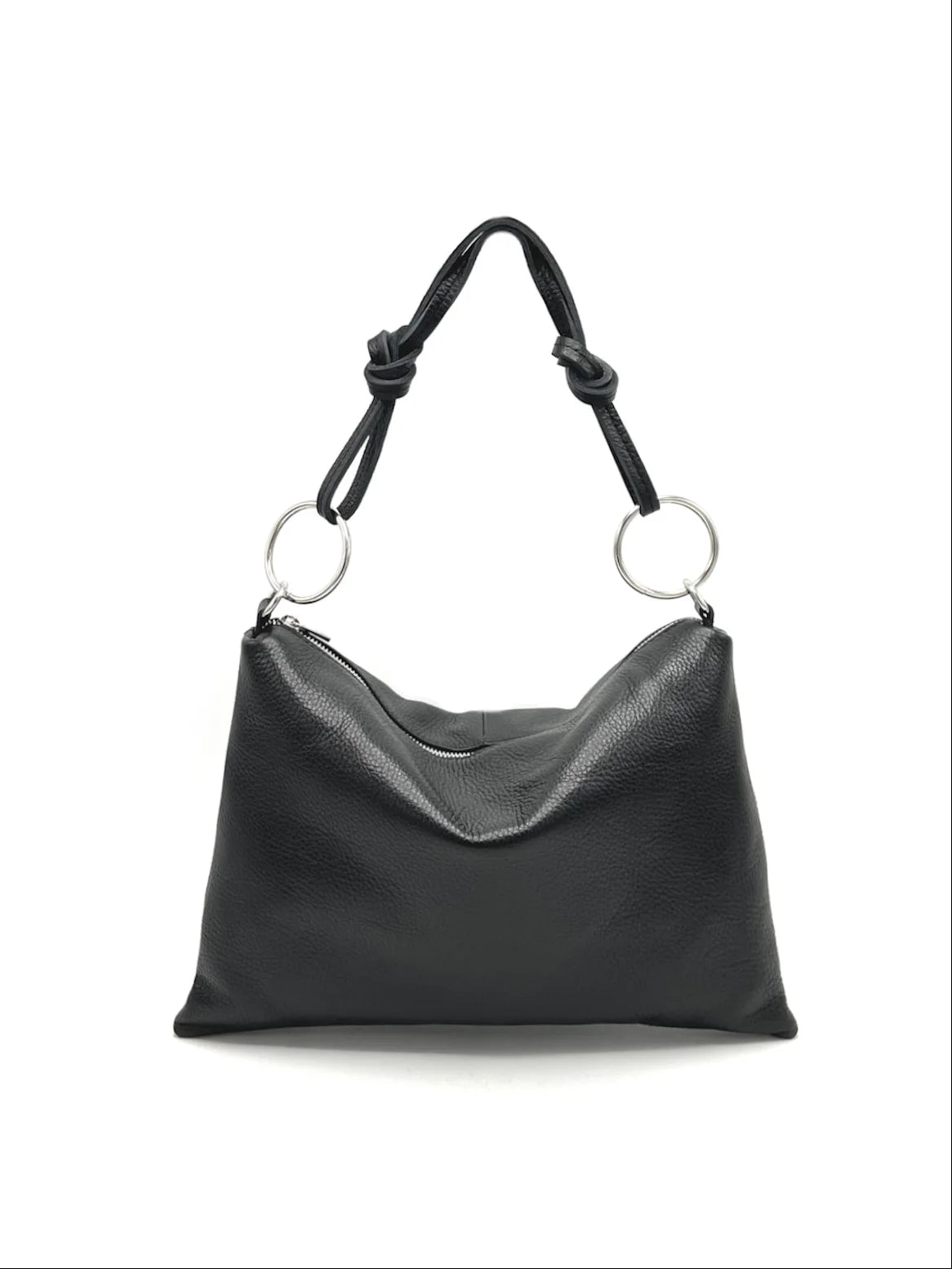 Borsa a Tracolla Piatta da Donna in Vera Pelle, 2 Tracolle Removibili, Made in Italy – art. 112586 Nero