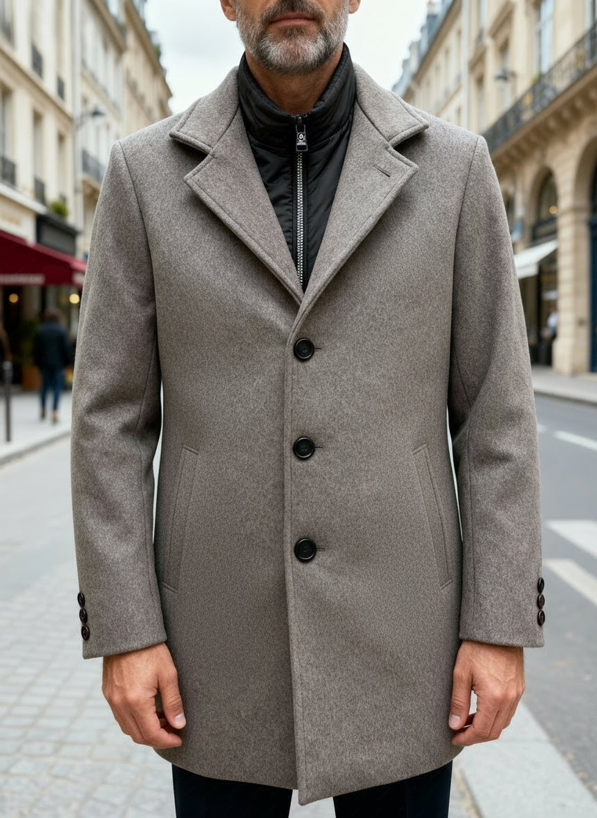 Cappotto Uomo con Pettorina Removibile – Lana e Poliestere | Sartoria Italiana 116M