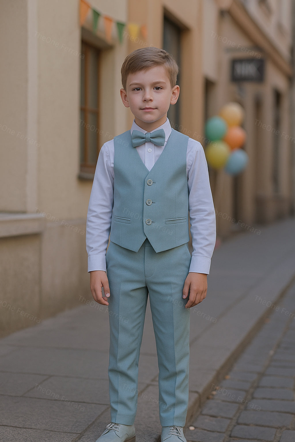 Abito Cerimonia Bambino Azzurro pastello freddo -Blu Elegante 1–16 Anni – Completo 5 Pezzi-TheOne