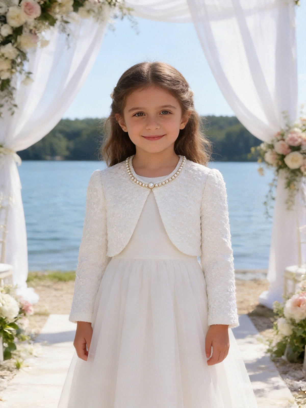 Coprispalle Bambina Elegante con Perle per Cerimonia e Comunione