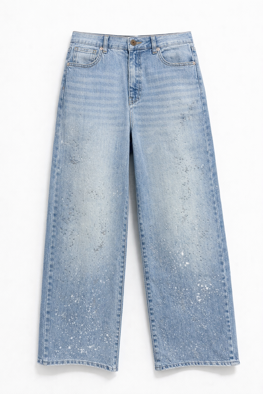 Jeans Donna Wide Leg con Effetto Vernice e Strass – Denim Stretch Stile Street 910