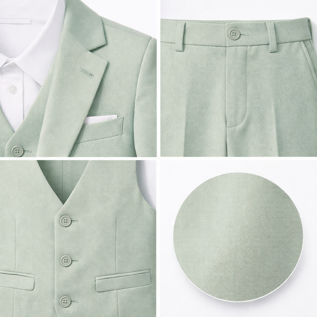 Completo Bambino Matrimonio Verde Salvia 5 Pezzi Elegante 1-16 Anni