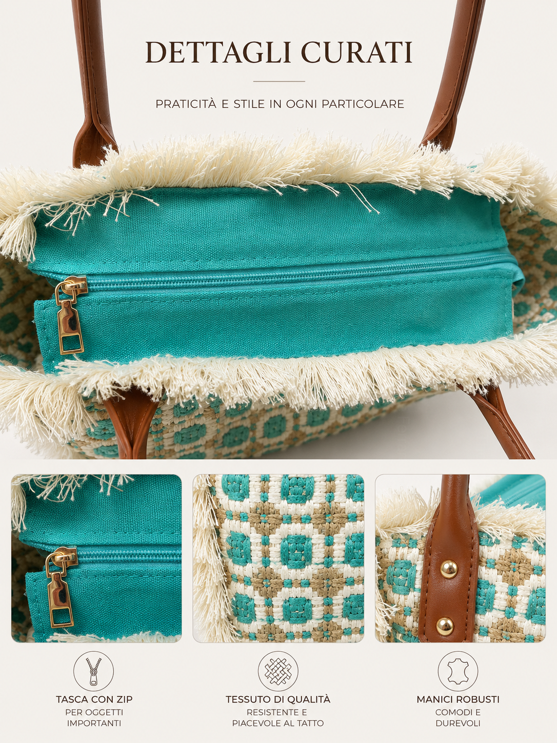 Borsa Shopper Donna Boho Chic con Frange e Nappina Decorativa