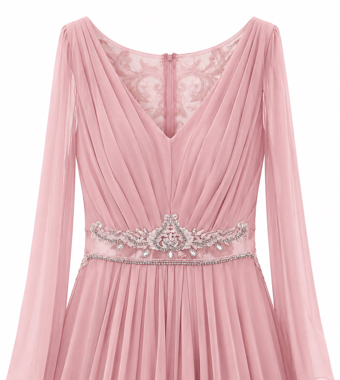 Abito Elegante Lungo in Chiffon con Mantella e Ricami