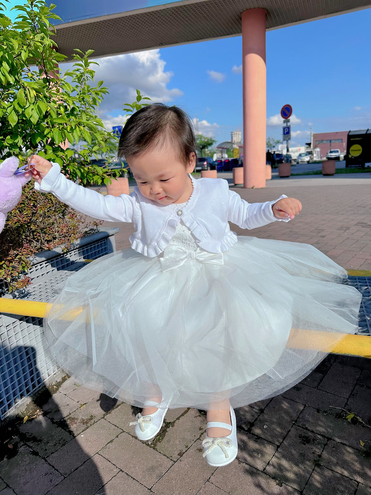 Abito da principessa per bambina - Vestito in pizzo bianco。3M-36M