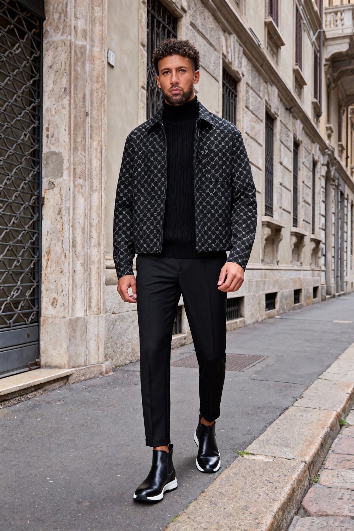 Giacca Overshirt Uomo con Motivo a Catena – Stile Elegante e Moderno-BM2543P-TheOne