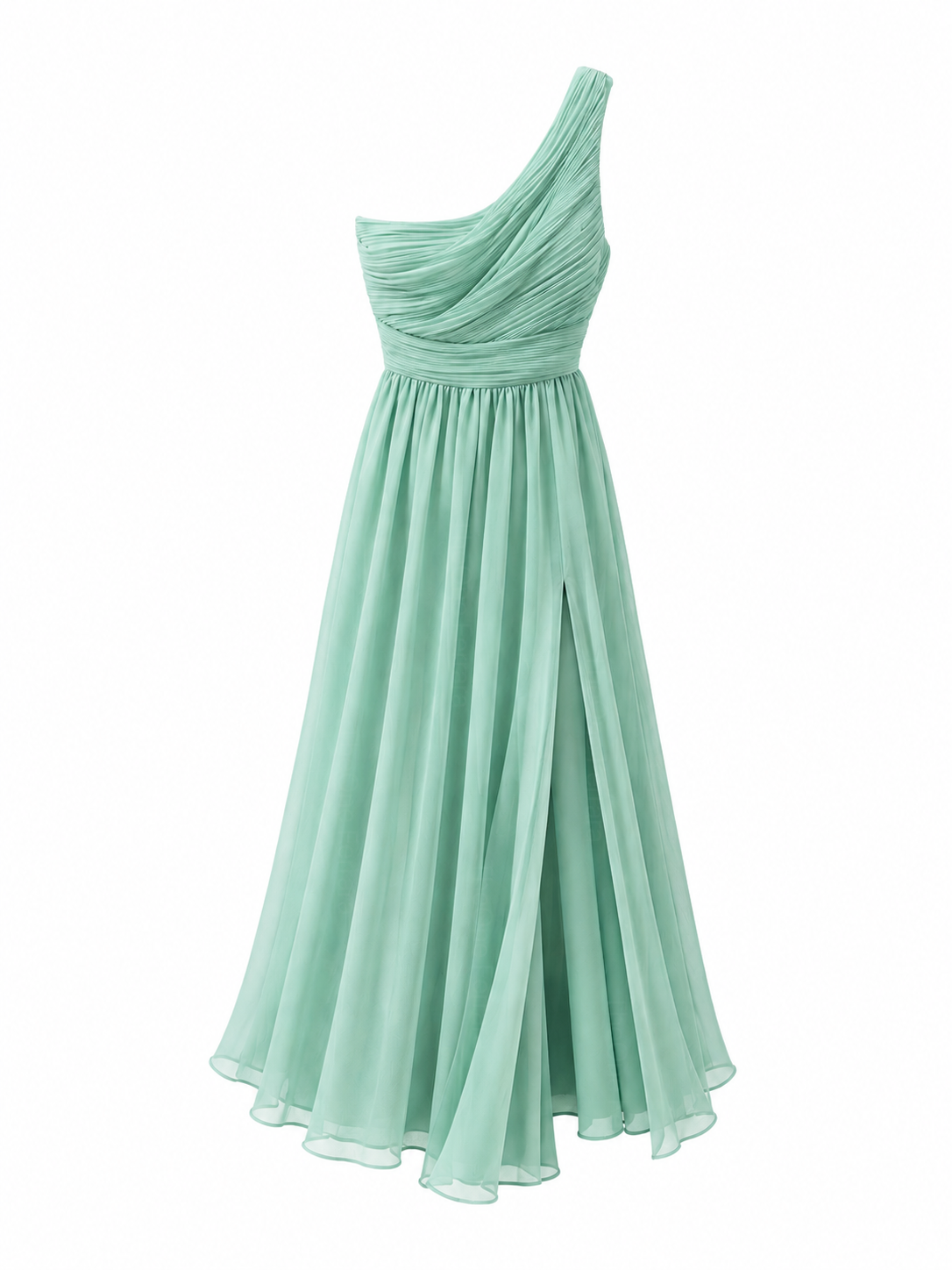 Abito Damigella Monospalla in Chiffon con Spacco Laterale