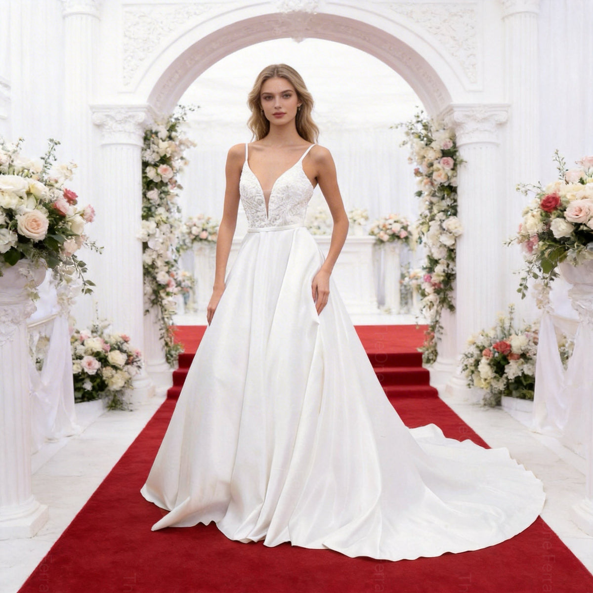 Abito da Sposa Elegante con Scollo Profondo in Pizzo – Vestito Lungo Principessa con Strascico – TheOne Ferrara -835103