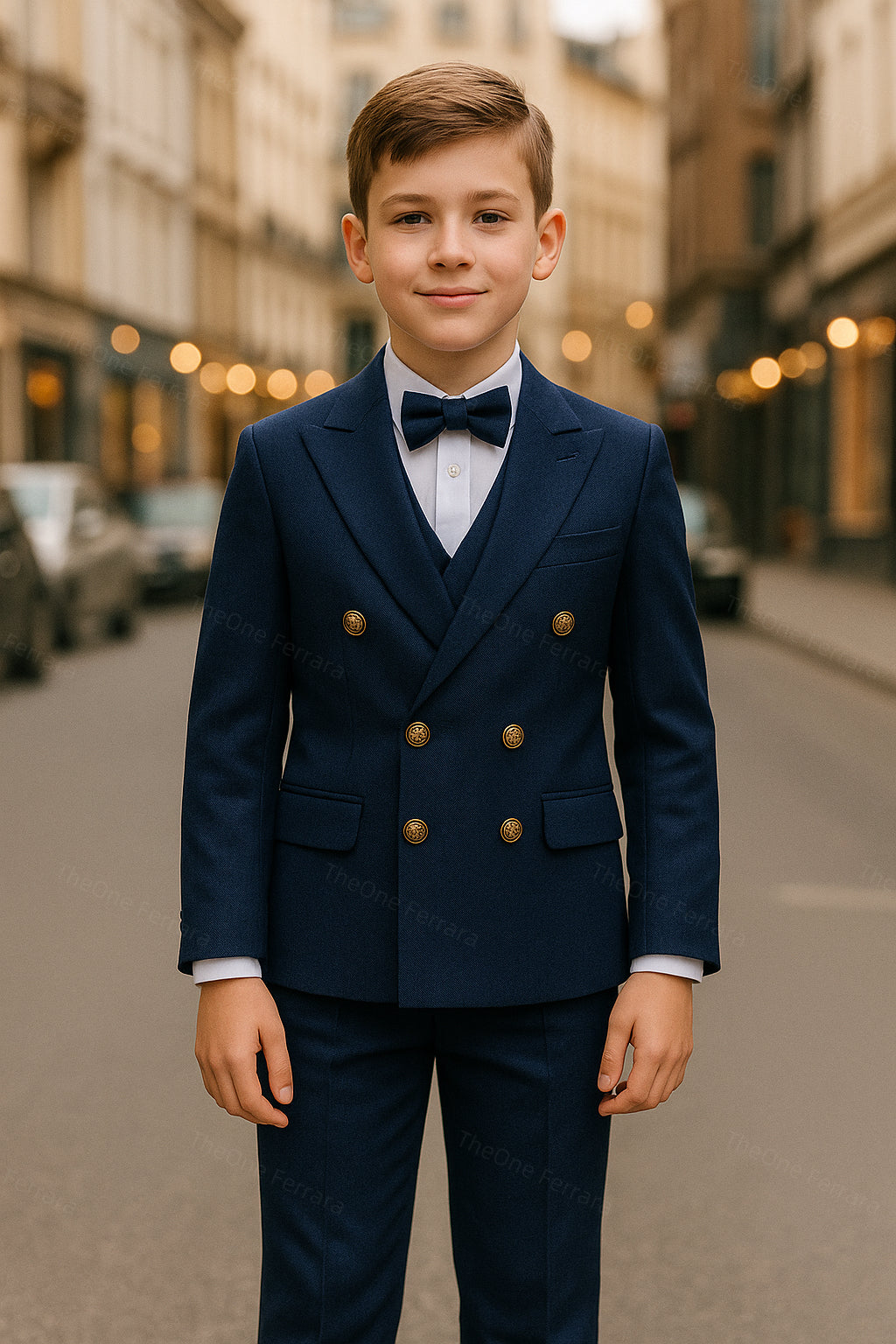 Abito da Cerimonia Bambino 1–16 Anni – Smoking Elegante Blu con Papillon-TheOne