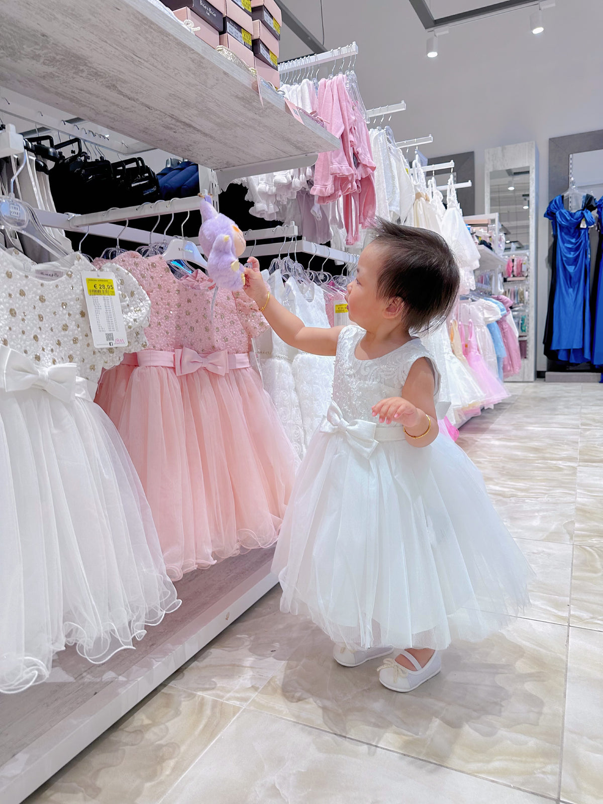 Abito da principessa per bambina - Vestito in pizzo bianco。3M-36M
