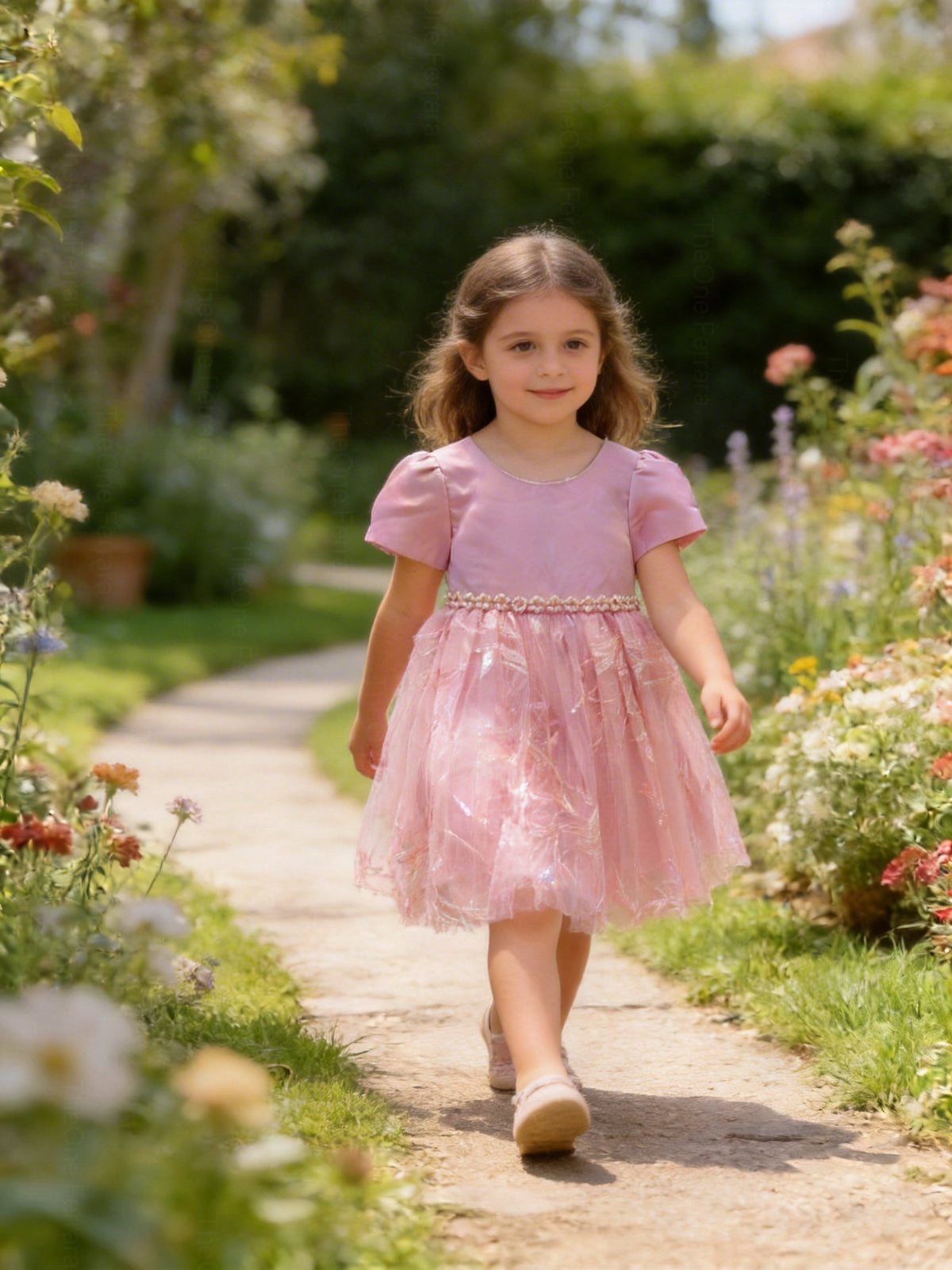 Vestito lilla bambina con perle e tulle 3M–36M Cerimonia, Compleanno, Battesimo, Damigella