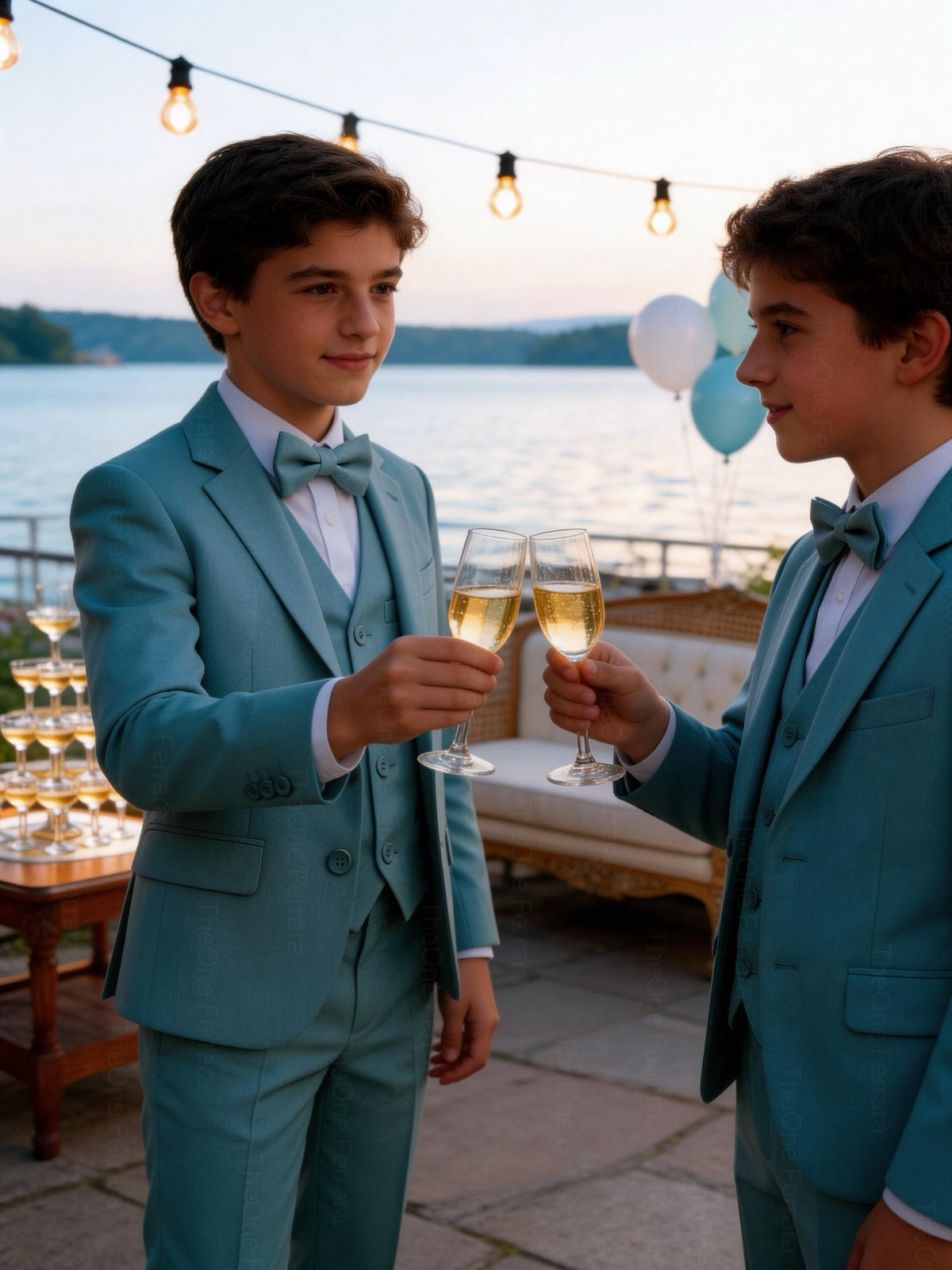 Abito Cerimonia Bambino Azzurro pastello freddo -Blu Elegante 1–16 Anni – Completo 5 Pezzi-TheOne