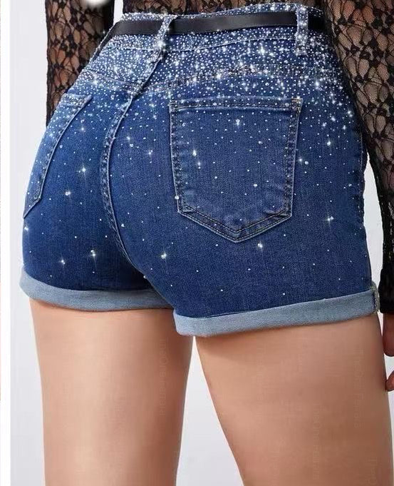 Shorts Jeans Donna con Strass – Pantaloncini Denim Vita Alta Estivi Casual 7816