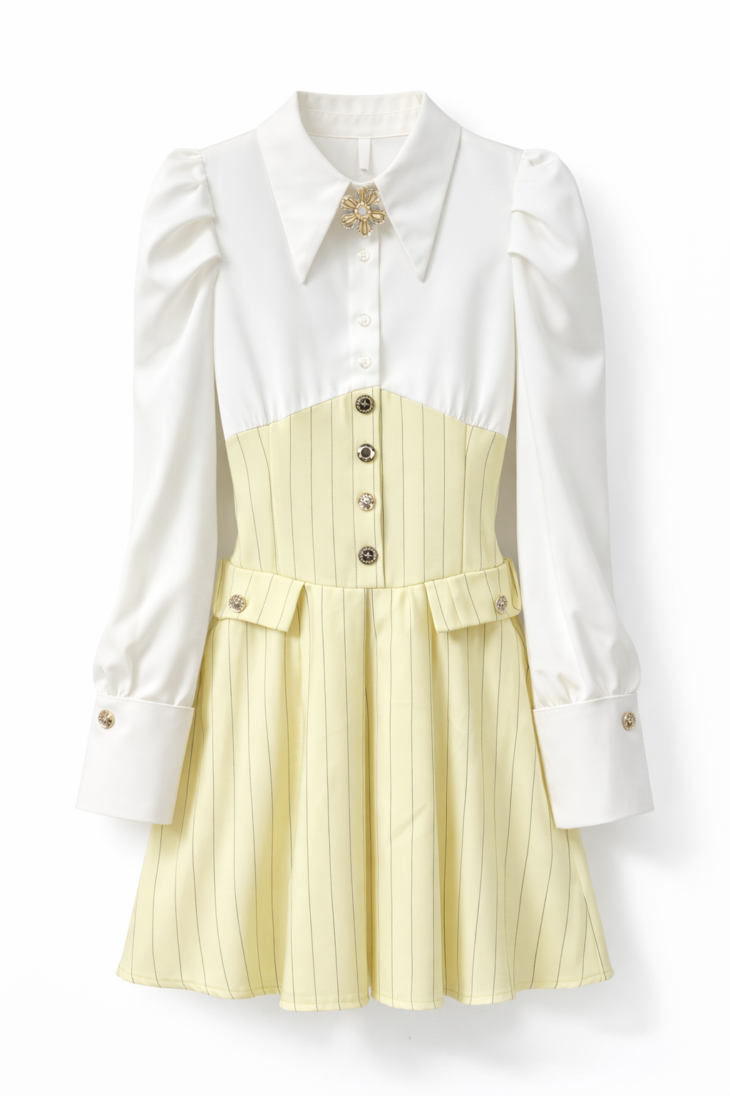 Abito Donna Elegante con Effetto Corsetto e Gonna Plissettata Camicia Strutturata Chic 89859 Giallo taglia unica 45-55kg