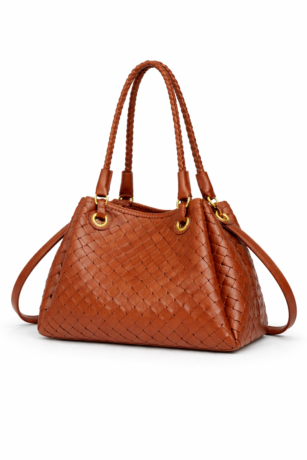 Borsa Donna Intrecciata Elegante 24.5cm – Mini Shopper con Tracolla | Stile Italiano Chic 9450 Marrone 24.5X19X18cm