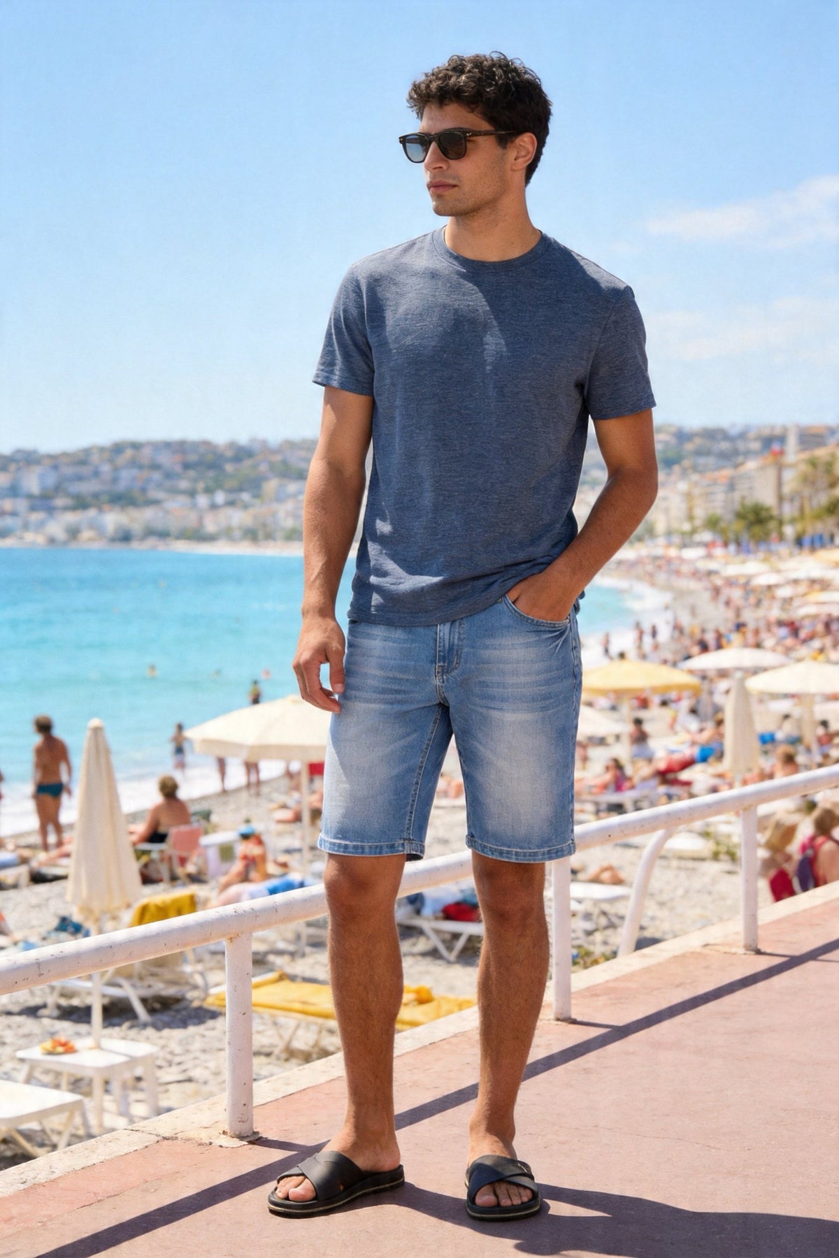 Bermuda Uomo Jeans Denim Slavato Elasticizzato Estivo 1631 Denim Blue