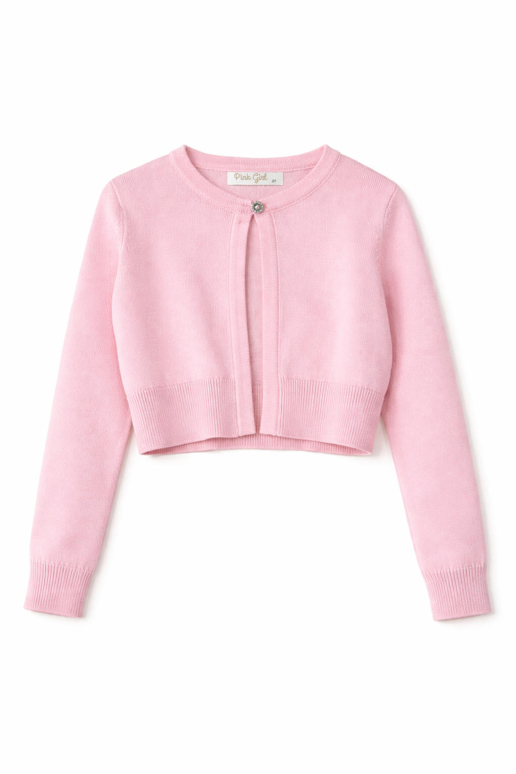 Cardigan Rosa Baby Bambina con Bottone Gioiello – Maglia Leggera Elegante 6-14 Anni Primavera Autunno 2026 -8003 Rosa