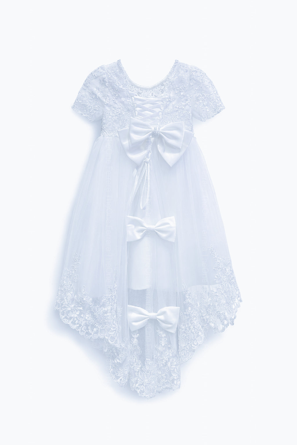 Abito Cerimonia Bambina Bianco in Pizzo e Tulle Comunione, Damigella, Festa 4-14 Anni 3637-TheOne