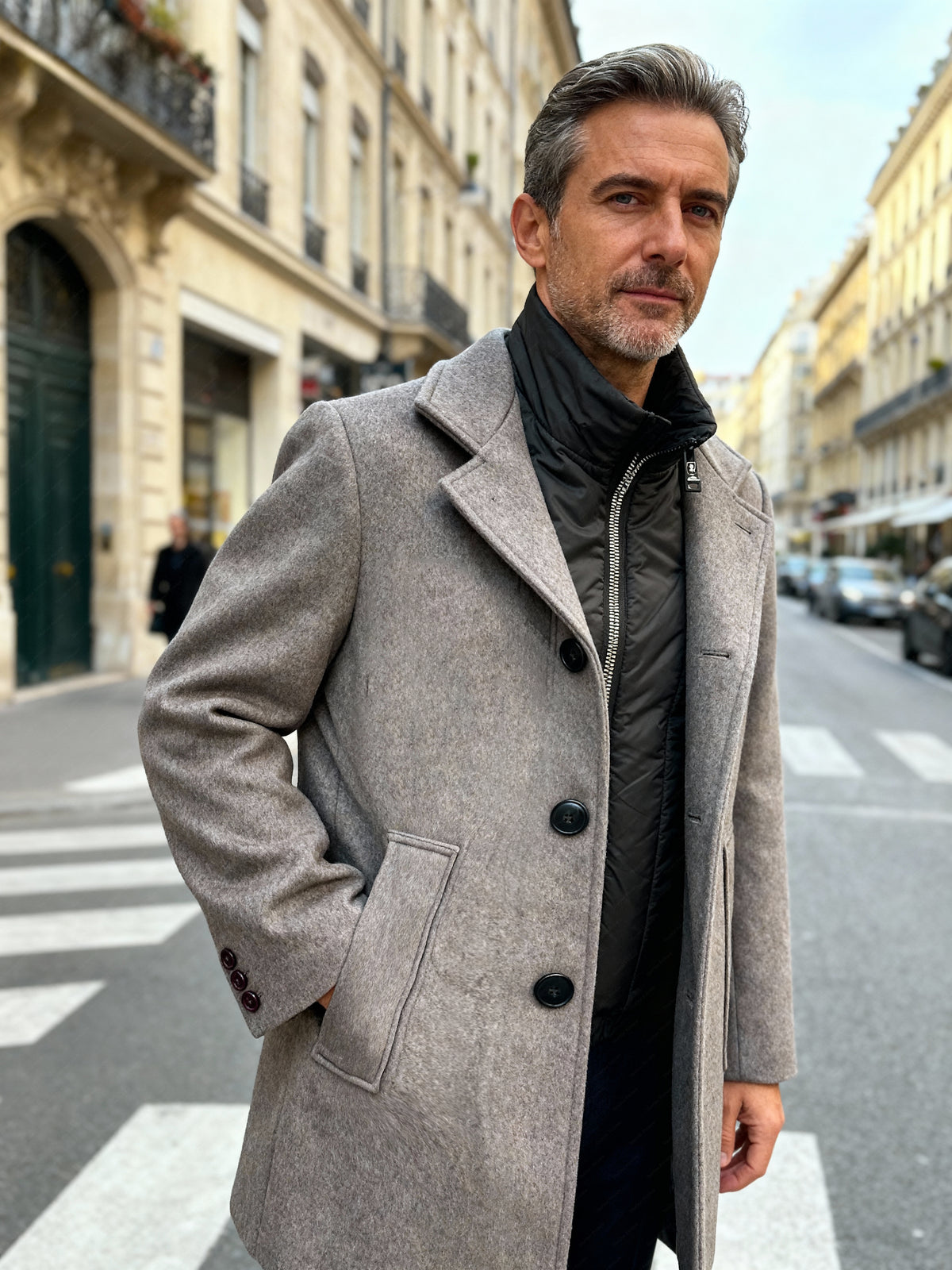 Cappotto Uomo con Pettorina Removibile – Lana e Poliestere | Sartoria Italiana 116M Grigio chiaro
