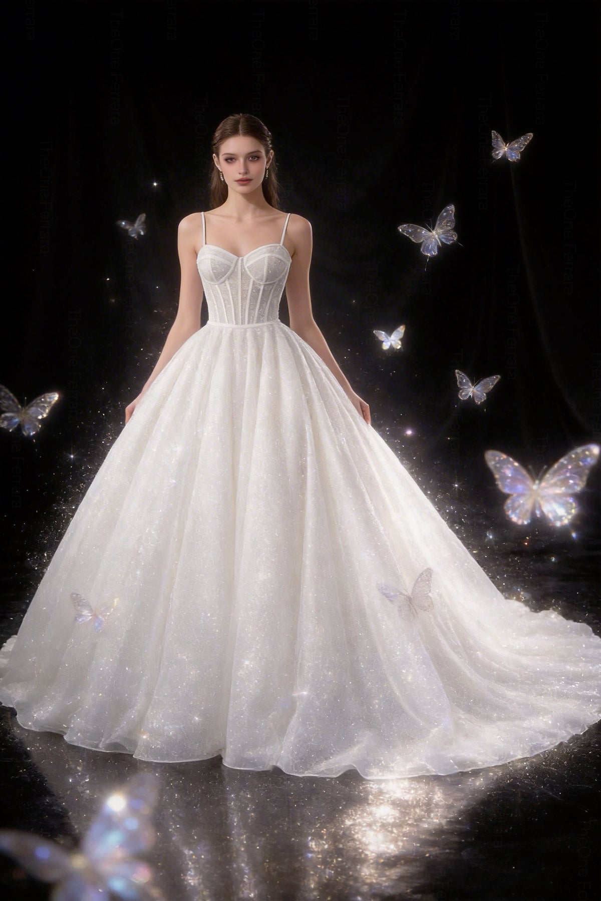 Abito da Sposa Principessa con Corsetto Nude e Strascico – Vestito Elegante in Tulle Glitter 828011
