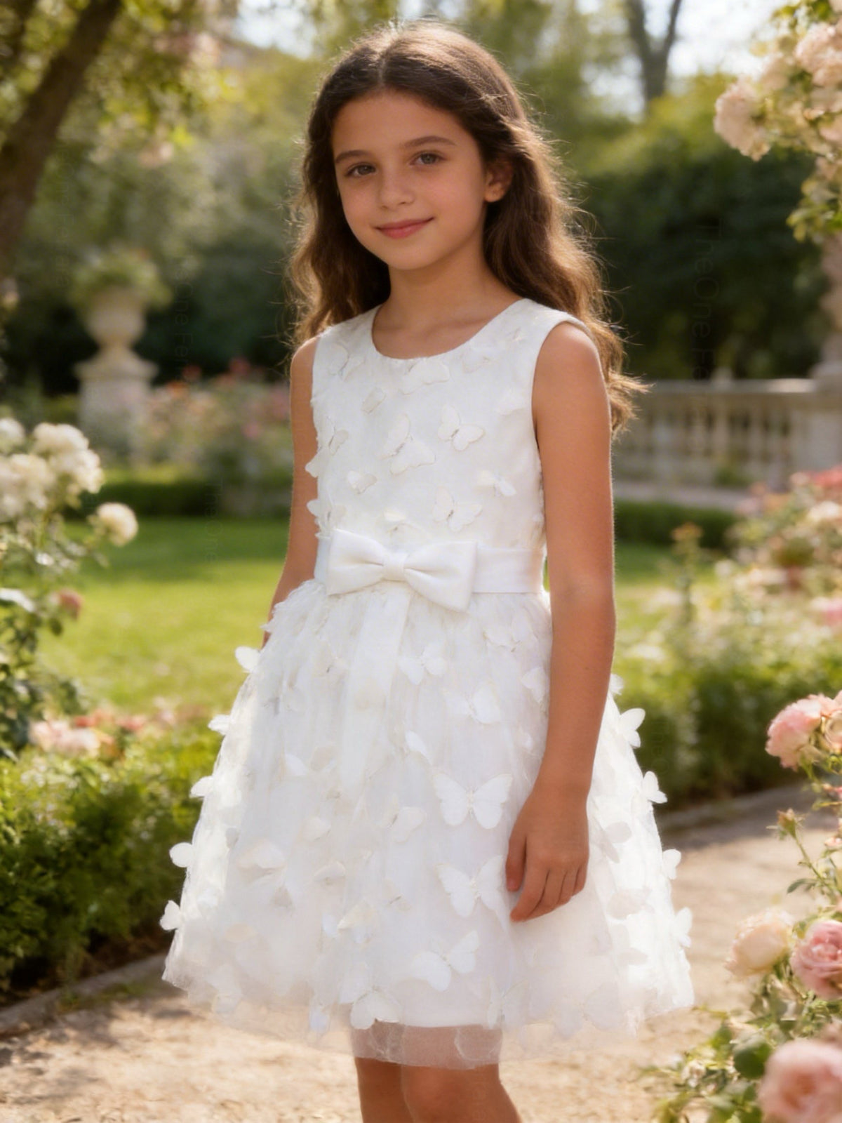 Abito da Cerimonia Bambina 2-12 Anni con Farfalle 3D – Vestito Elegante in Tulle per Matrimonio, Battesimo e Damigella 654