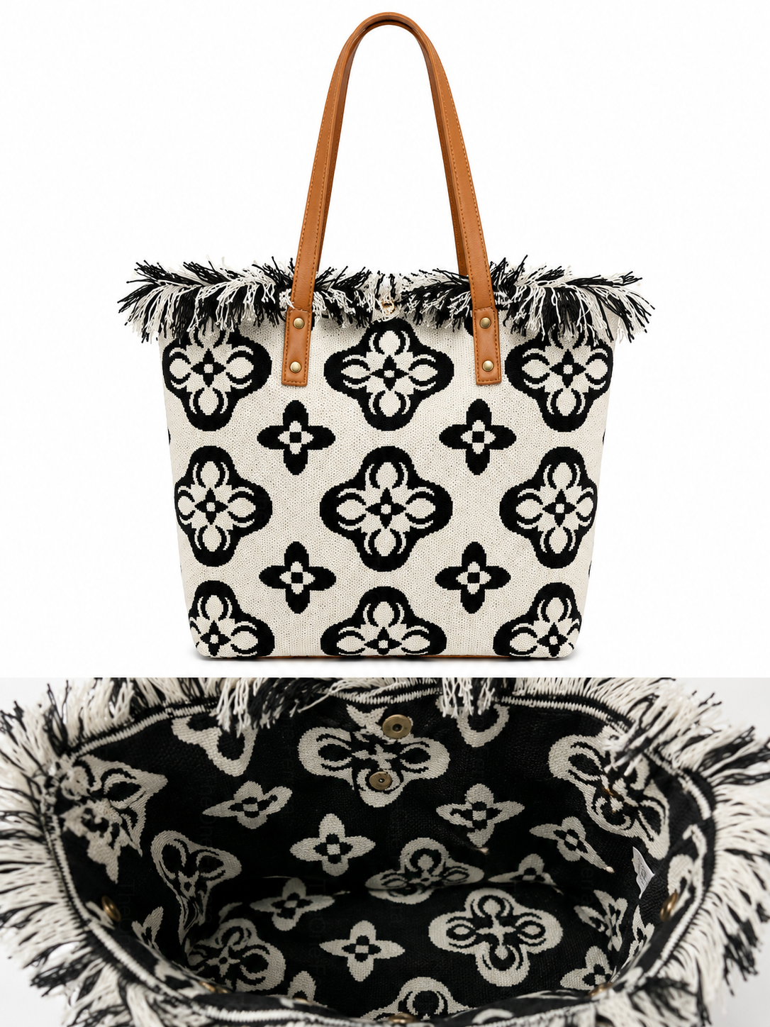 Borsa Shopper Donna in Tessuto Jacquard con Frange – Stile Boho Chic