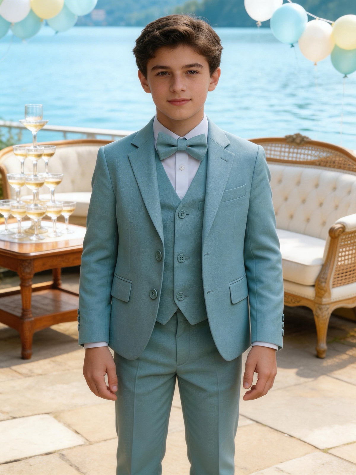 Abito Cerimonia Bambino Azzurro pastello freddo -Blu Elegante 1–16 Anni – Completo 5 Pezzi-TheOne