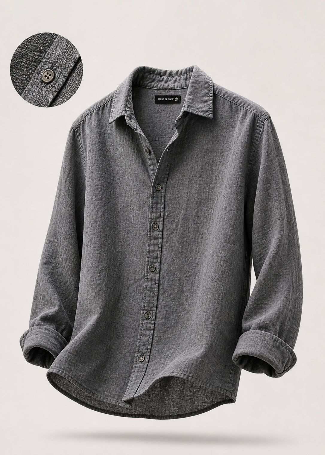 Camicia Uomo 100% Lino Naturale Made in Italy | Traspirante ed Elegante per l’Estate S-3XL Grigio