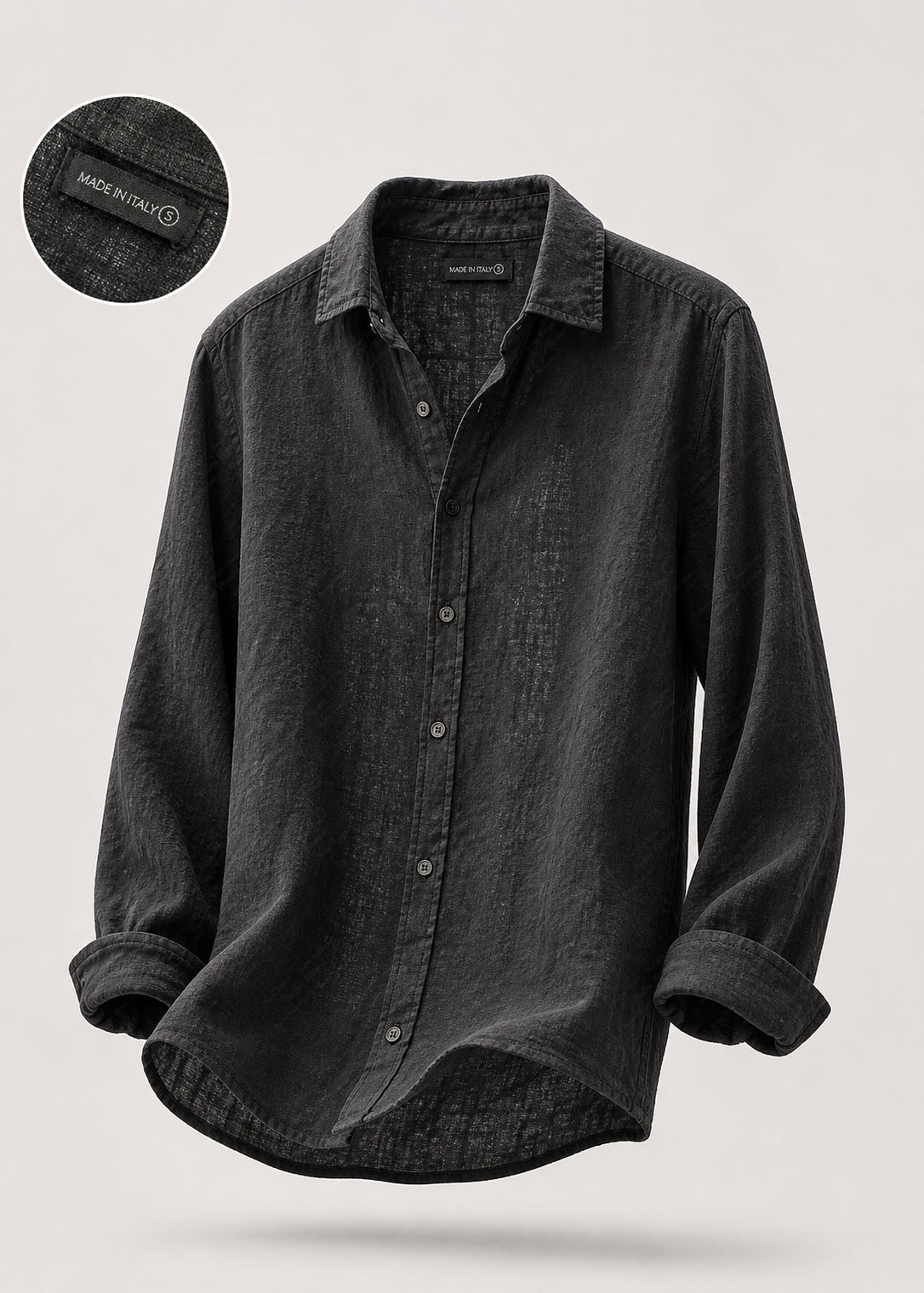Camicia Uomo 100% Lino Naturale Made in Italy | Traspirante ed Elegante per l’Estate S-3XL Nero