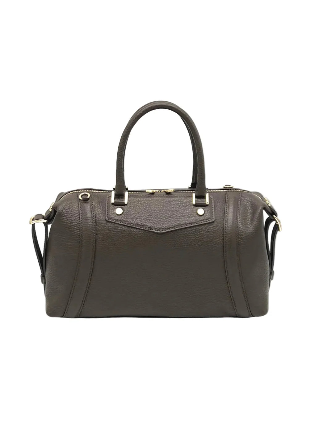 Borsa Boston da donna in vera pelle con tracolla regolabile, Made in Italy, art. 112677Nuova Marrone scuro
