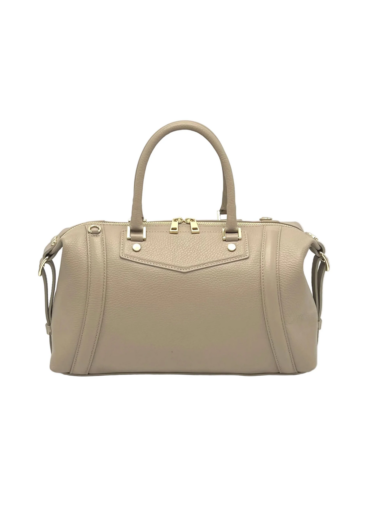 Borsa Boston da donna in vera pelle con tracolla regolabile, Made in Italy, art. 112677Nuova Kakhi