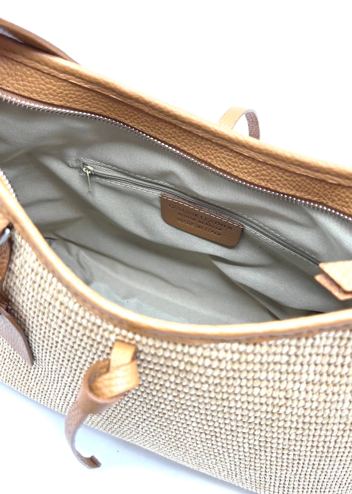 Borsa a Tracolla Estiva in Vera Pelle e Rafia, Chiusura a Cerniera, Made in Italy – art. 112751
