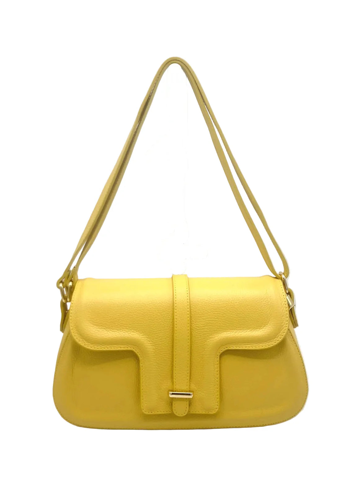 Borsa a Tracolla da Donna in Vera Pelle, 2 Modi di Indossarla, Made in Italy – art. 112729 Giallo