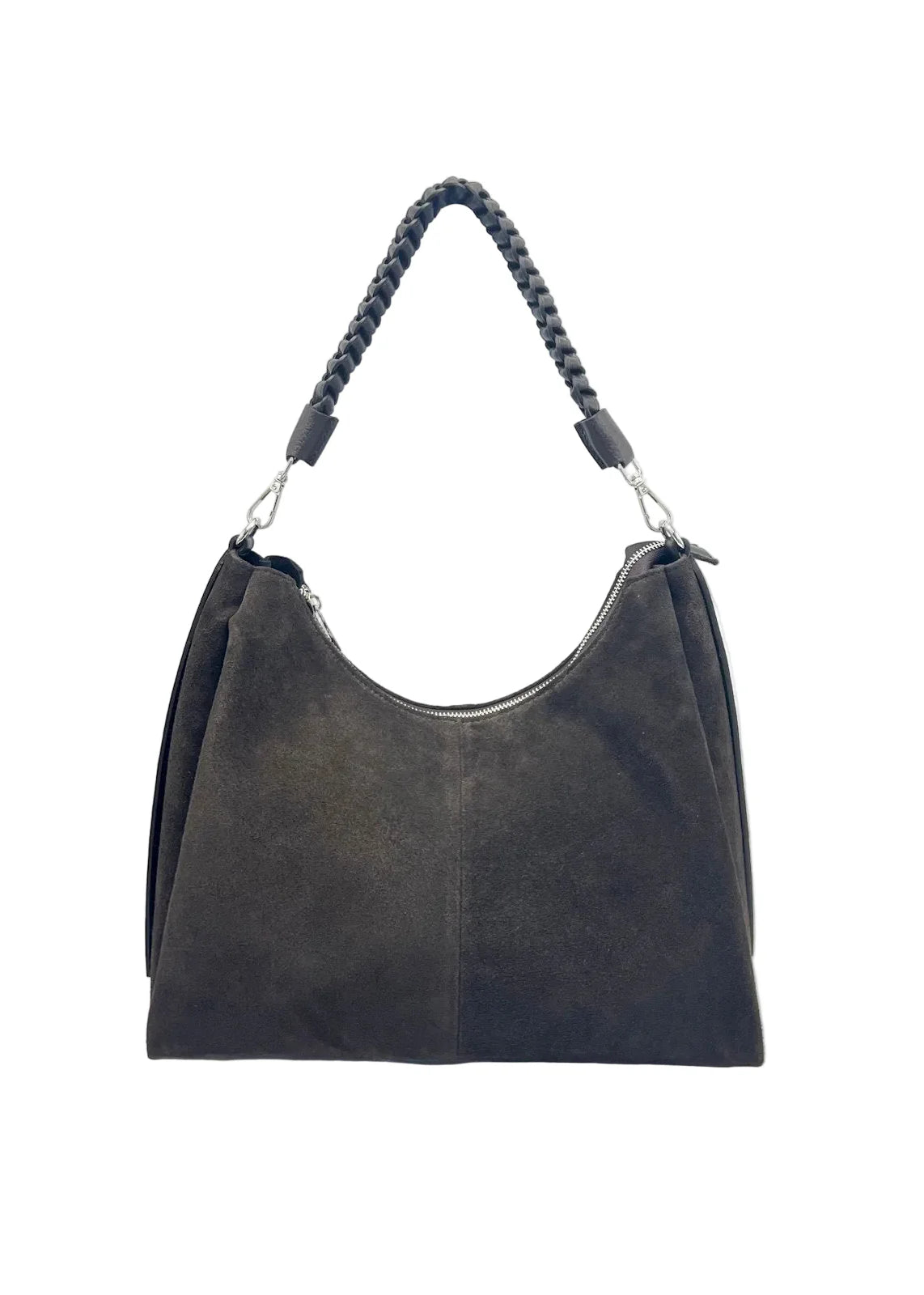 Borsa a Tracolla in Vera Pelle e Camoscio, Taglia Grande, 2 Tracolle, Made in Italy – art. 112754 Nero