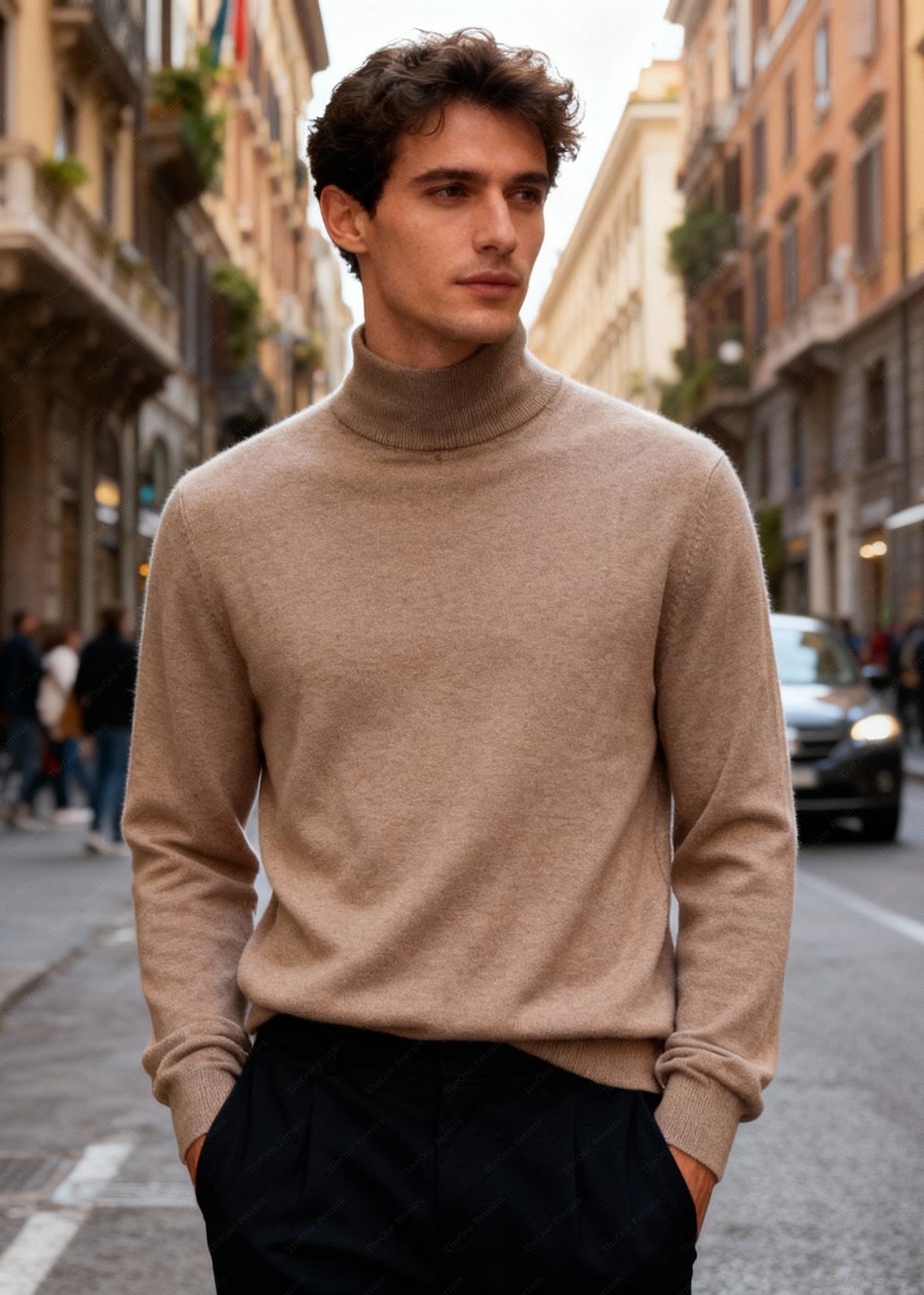 Maglione Uomo Collo Alto - Dolcevita Merino Autunno Inverno ct-008 Kakhi