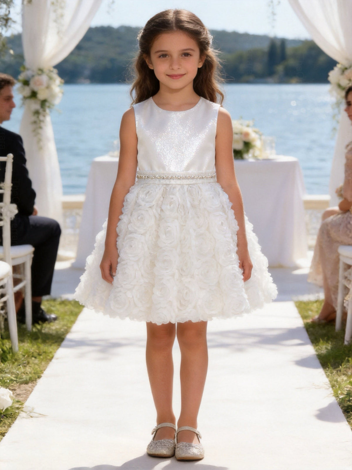 Abito Elegante Bambina 2-12 Anni – Vestito Cerimonia con Gonna 3D Floreale per Matrimonio e Comunione