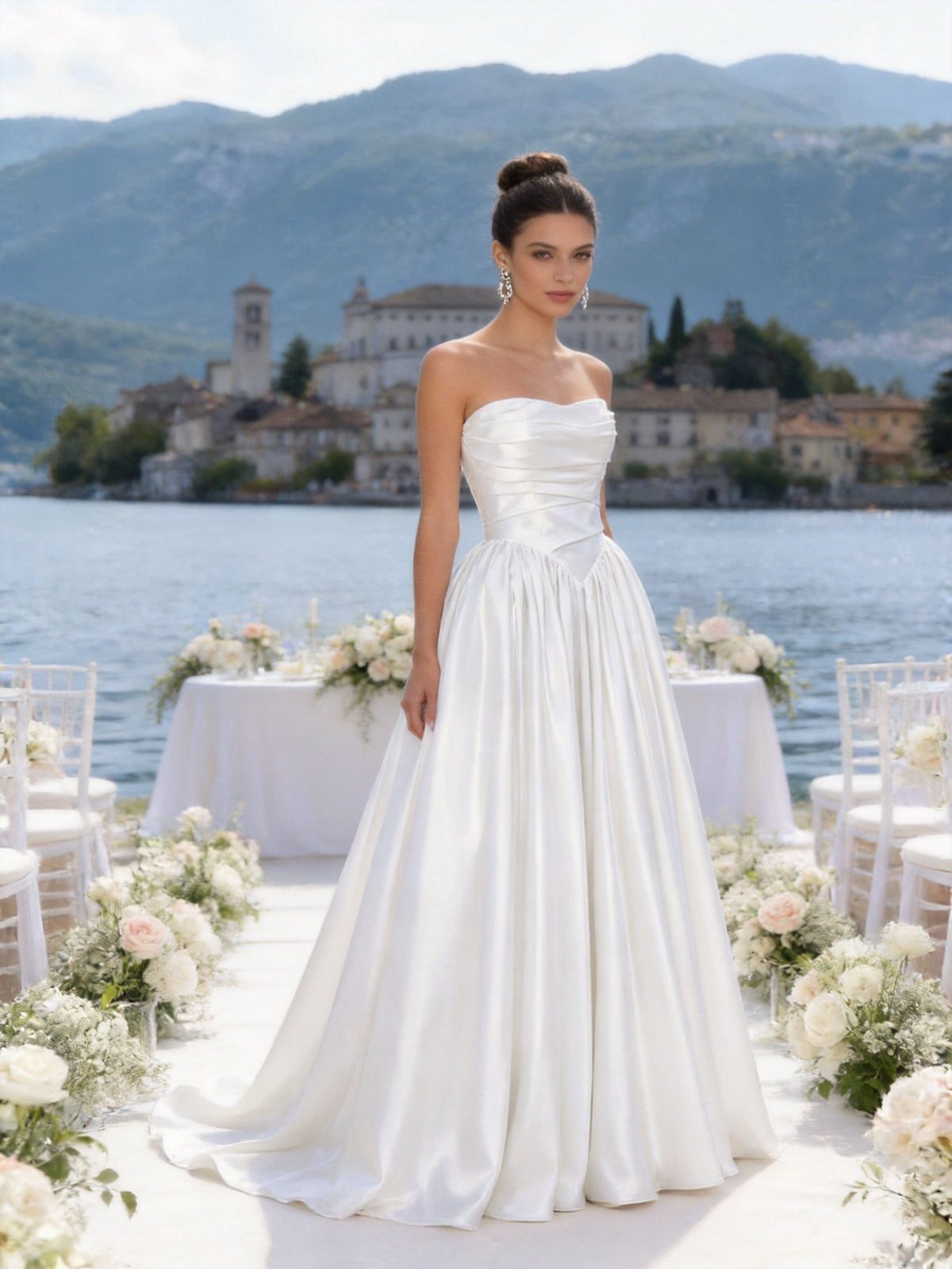 Abito da Sposa Senza Spalline in Raso – Principessa Elegante Bianco