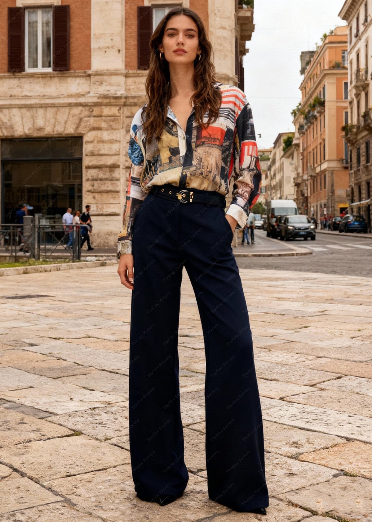Pantaloni Palazzo Donna - Vita Alta con Cintura Blue notte